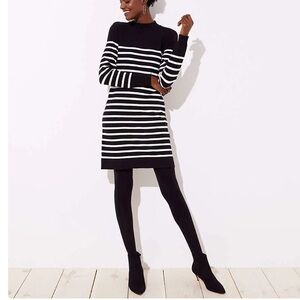 Ann Taylor Loft Striped Mock Neck Sweater Dress Black & White Women size Medium